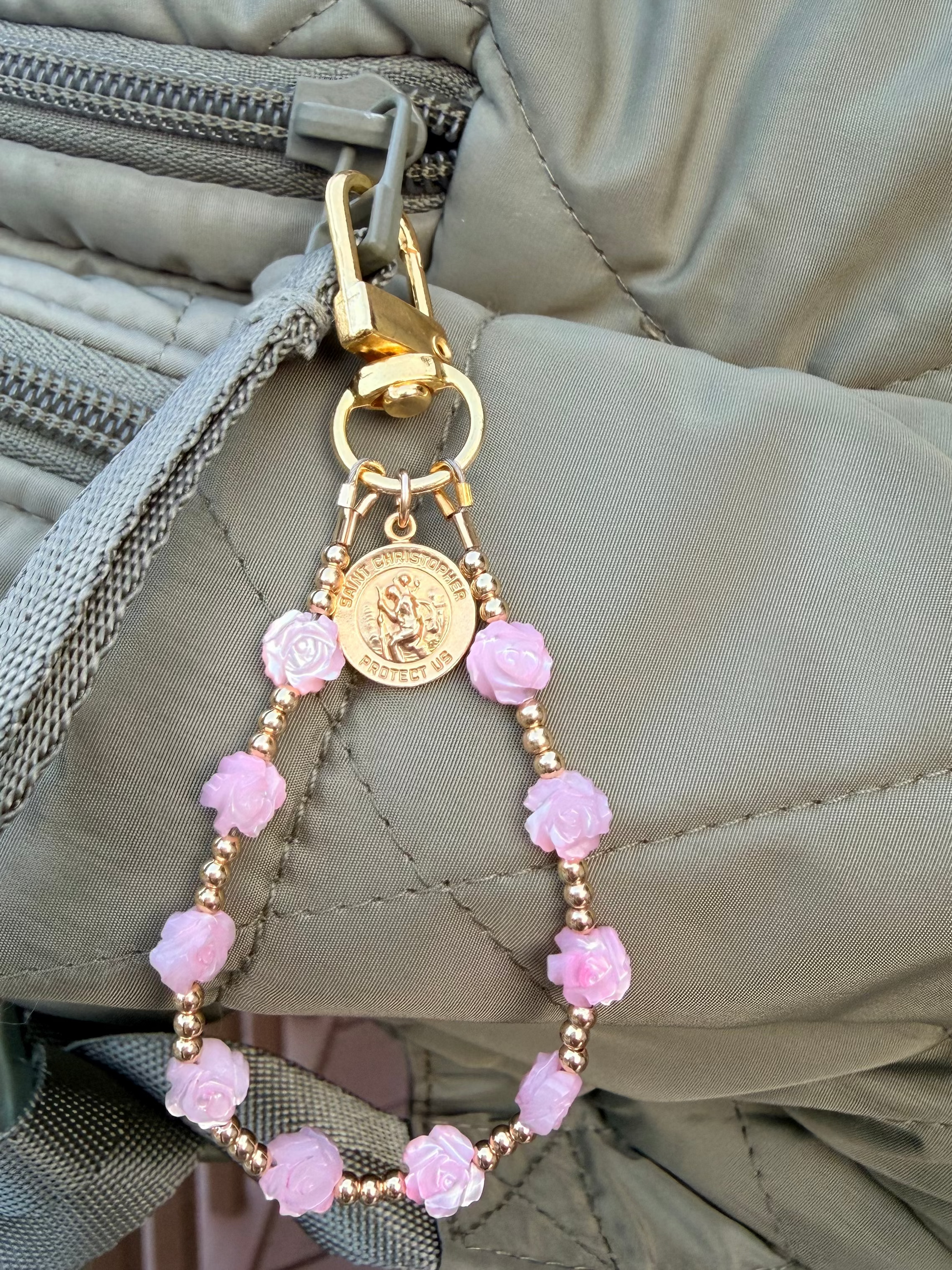 Heirloom Rose & Saint Christopher Bag Clip