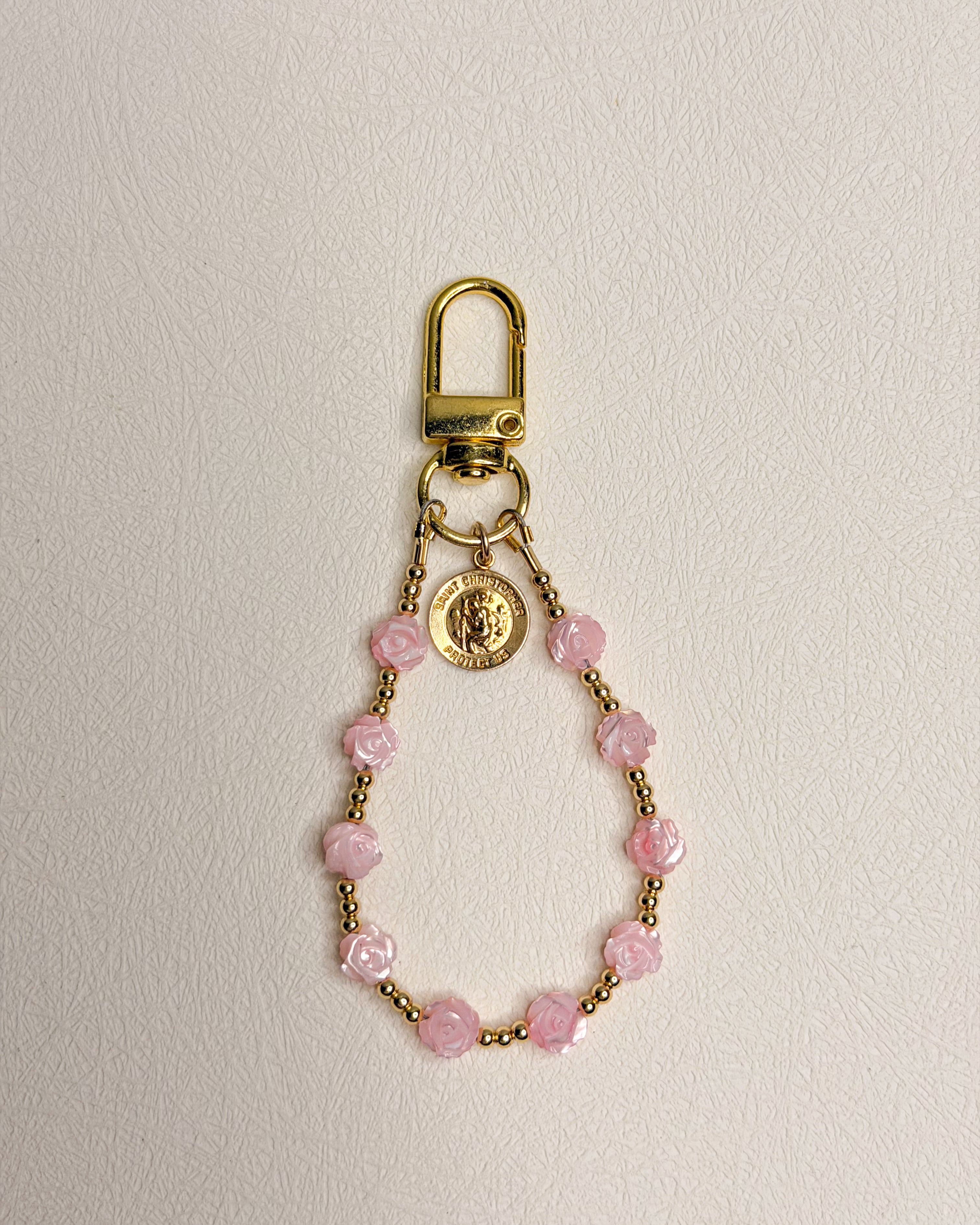 Heirloom Rose & Saint Christopher Bag Clip