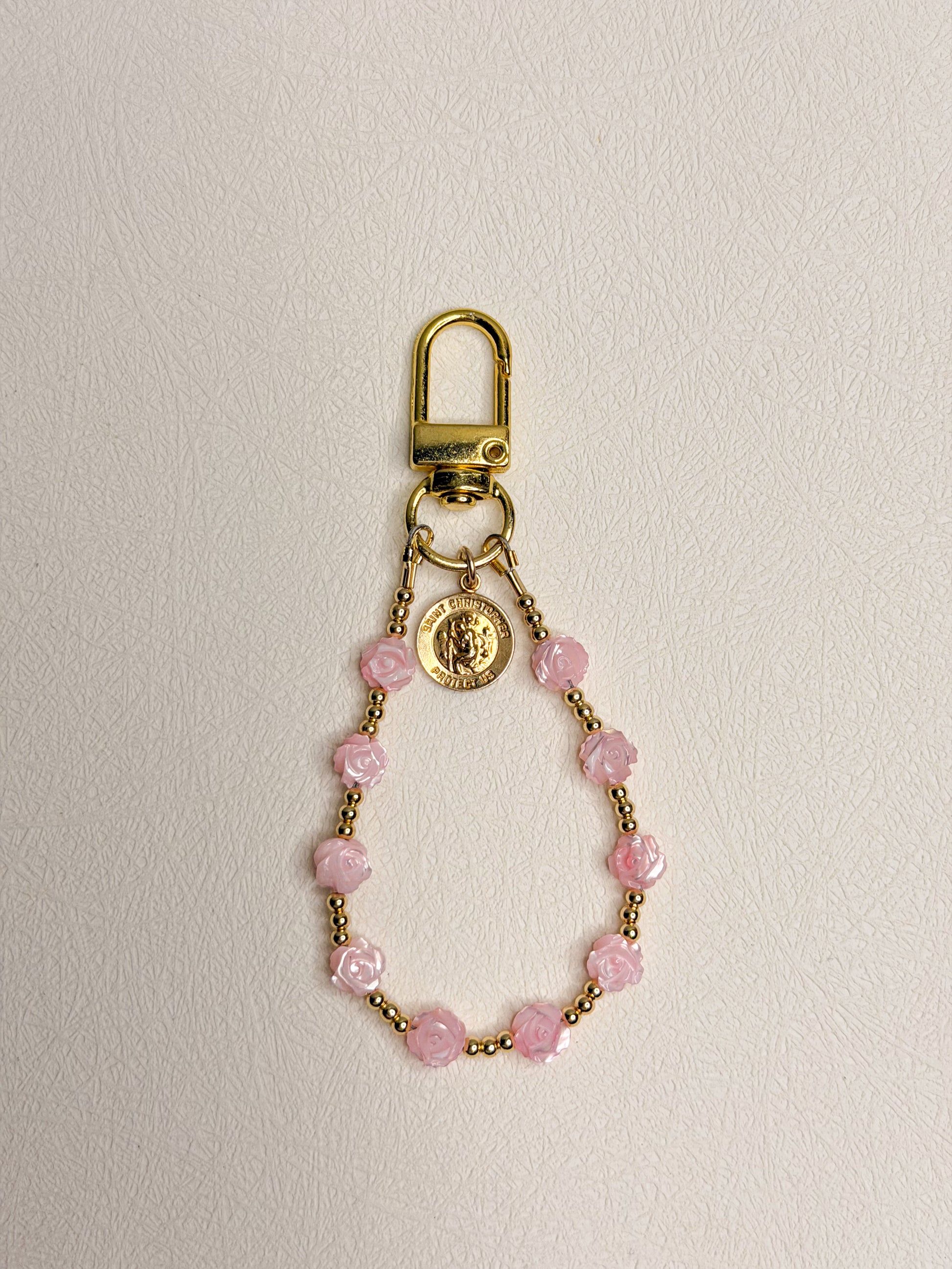Heirloom Rose & Saint Christopher Bag Clip