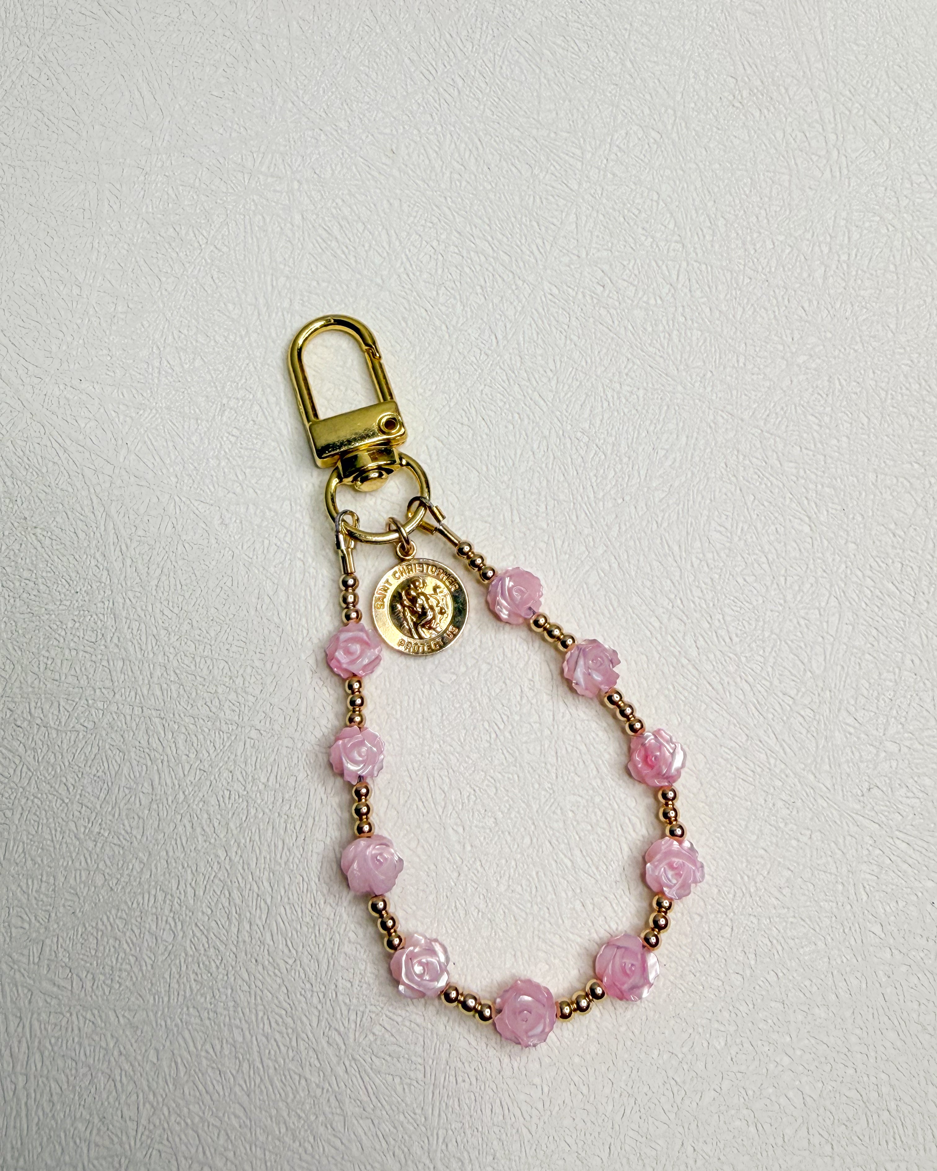 Heirloom Rose & Saint Christopher Bag Clip