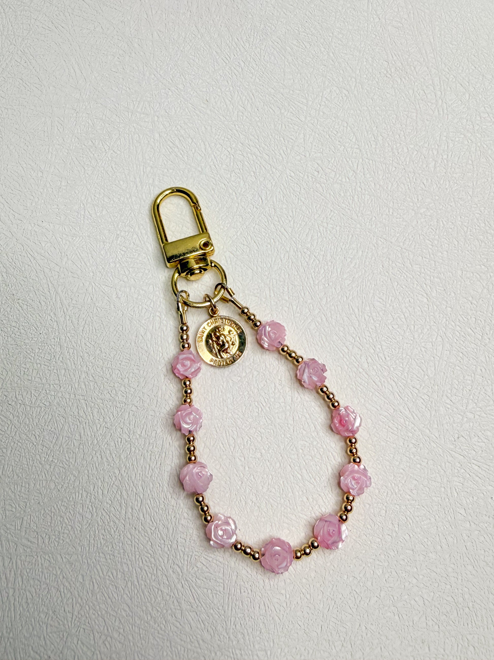 Heirloom Rose & Saint Christopher Bag Clip