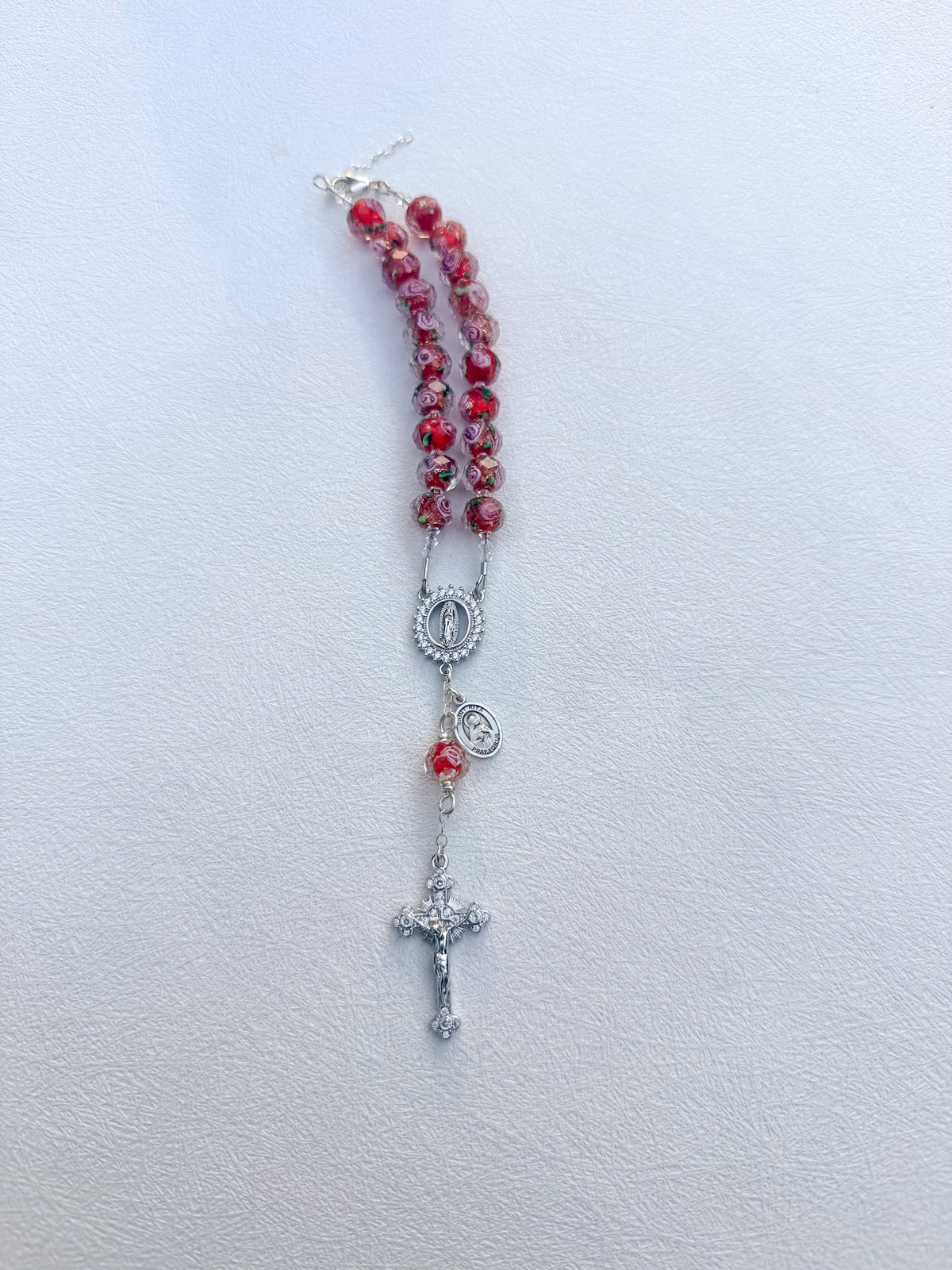 The Little Flower Car Rosary (Cubic Zirconia)