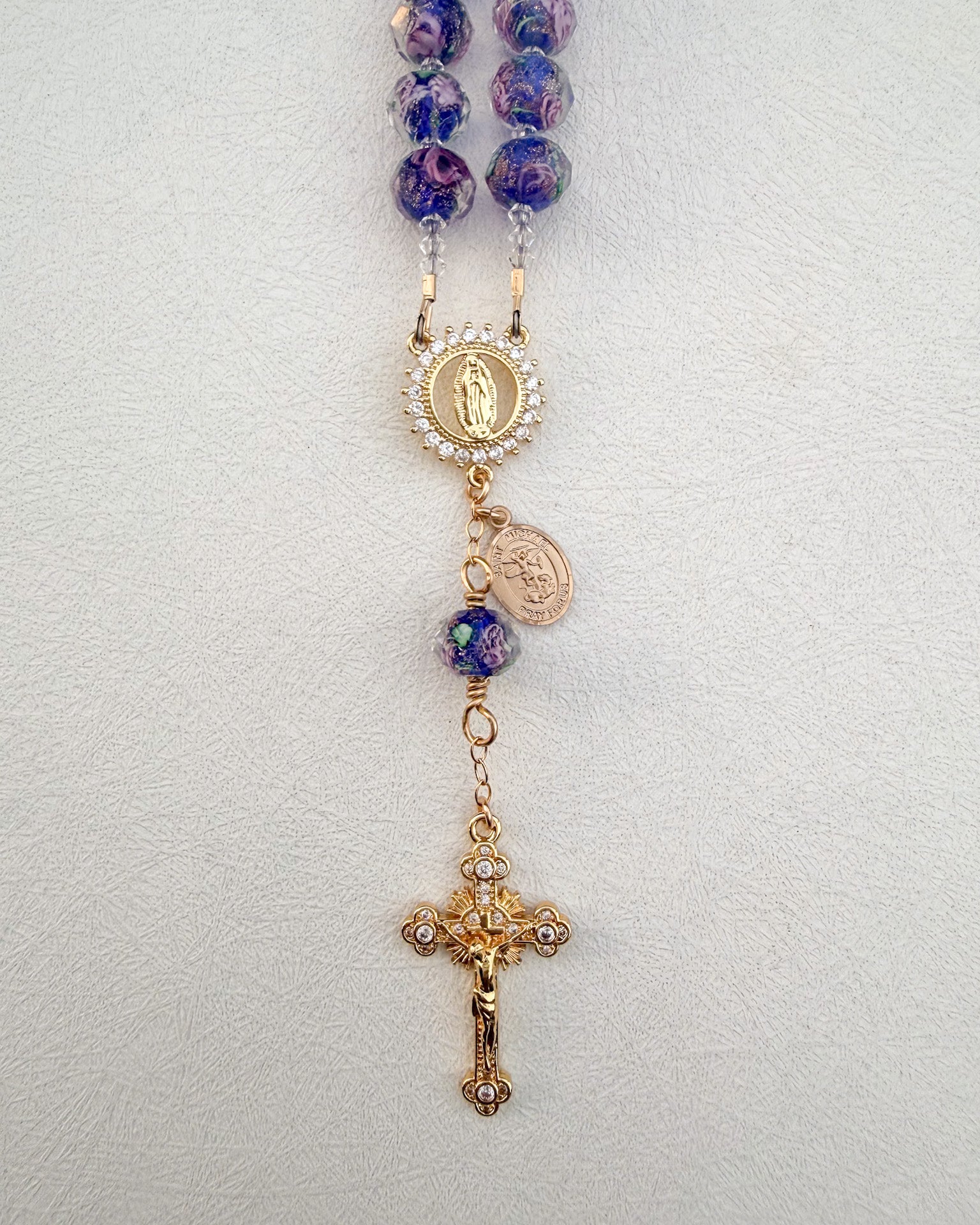 The Little Flower Car Rosary (Cubic Zirconia)