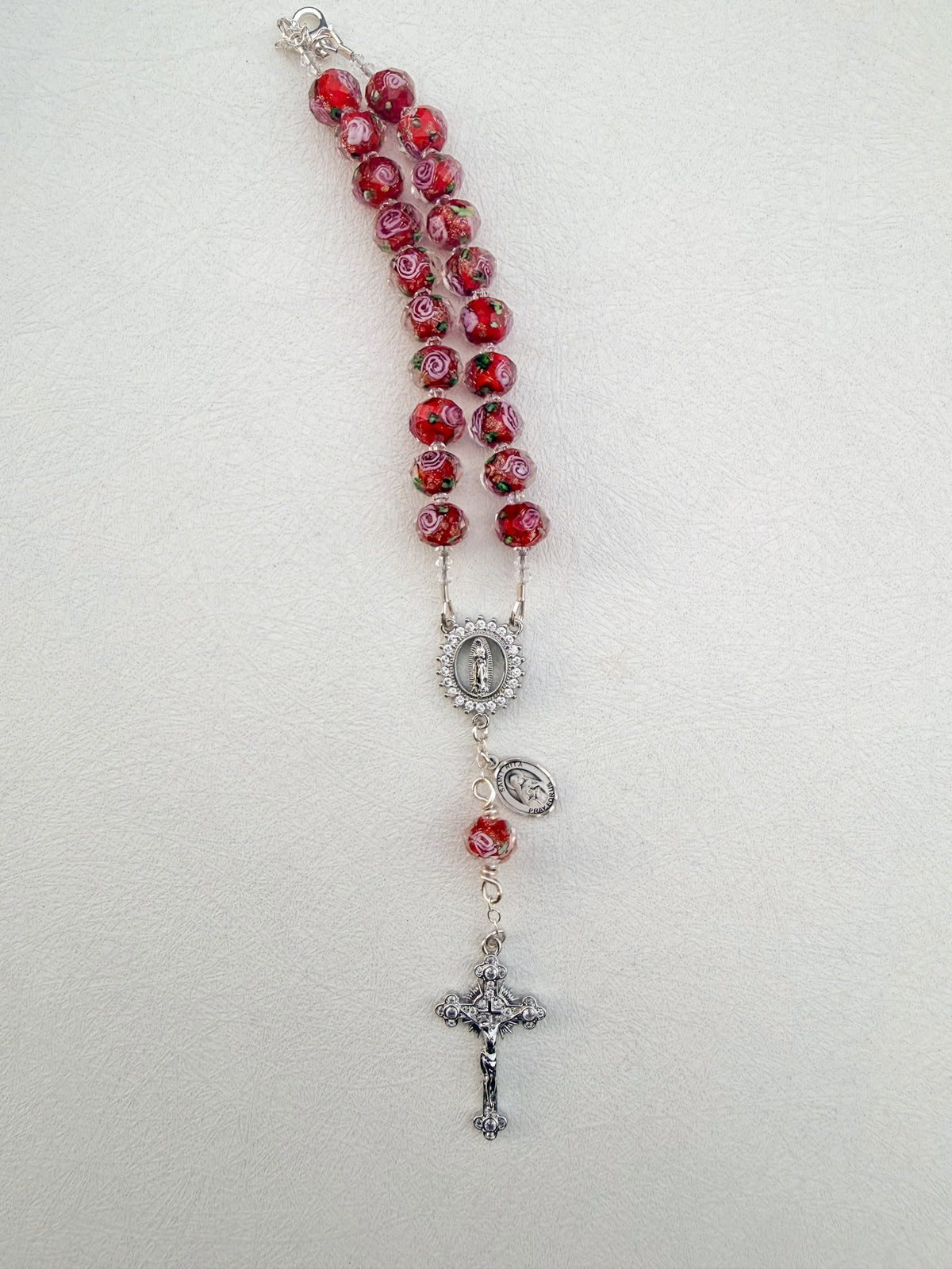 The Little Flower Car Rosary (Cubic Zirconia)