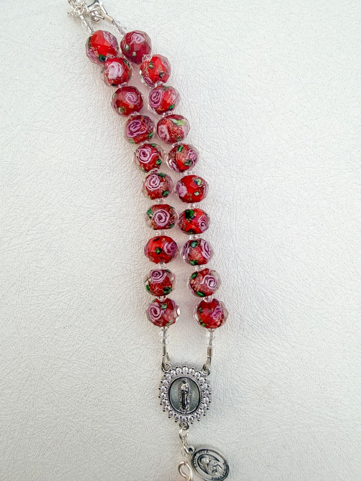 The Little Flower Car Rosary (Cubic Zirconia)